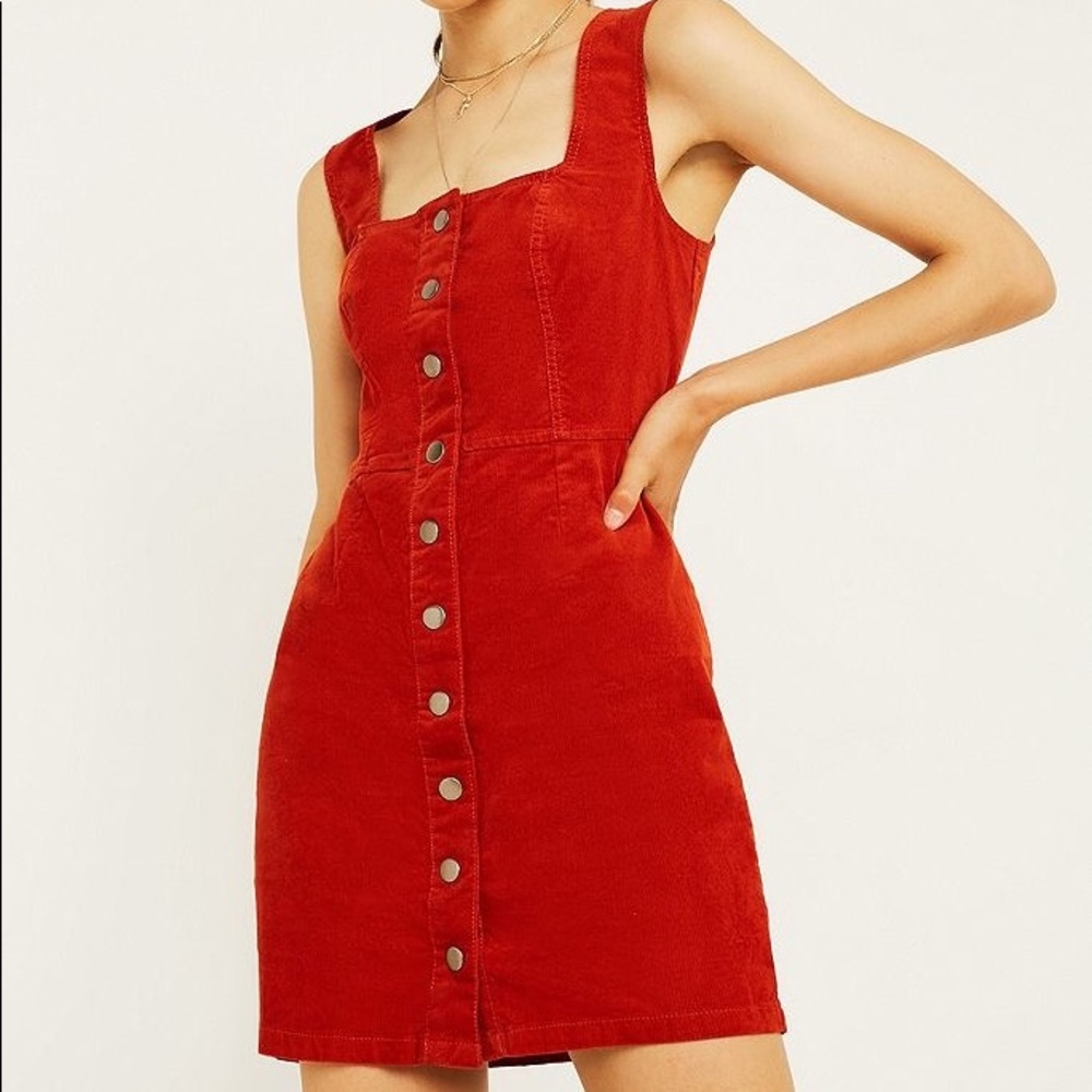 Urban Outfitters Corduroy Button Down Dress Orange